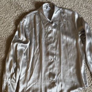 Talbots Silver Satin Button-Front Shirt
